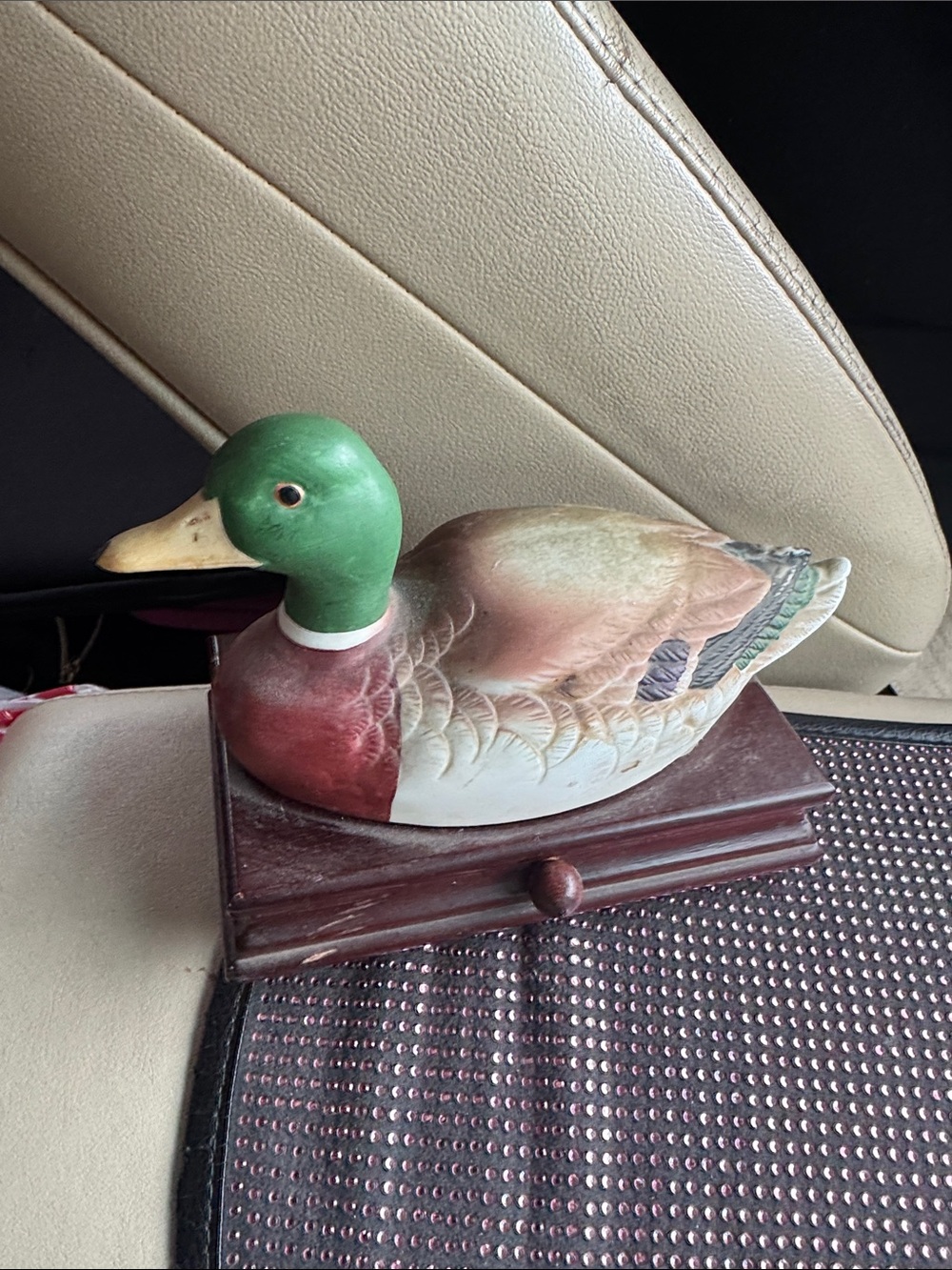 Vintage 6” x 5” Musical Wind-Up Hand-Painted Mallard Duck Figurine on Wood Base